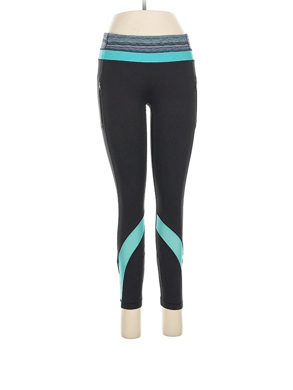 Lululemon Athletica Black Leggings with Teal Accents - Picture 1 of 4